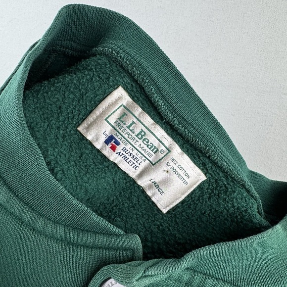 90s Vintage LL Bean X Russell Athletic Men's Large Green Henley Sweatshirt USA - Picture 13 of 14